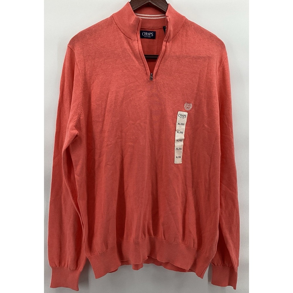 CHAPS Men's XLarge Quarter Zip Pullover Coral Rose 100% Cotton Long Sleeve